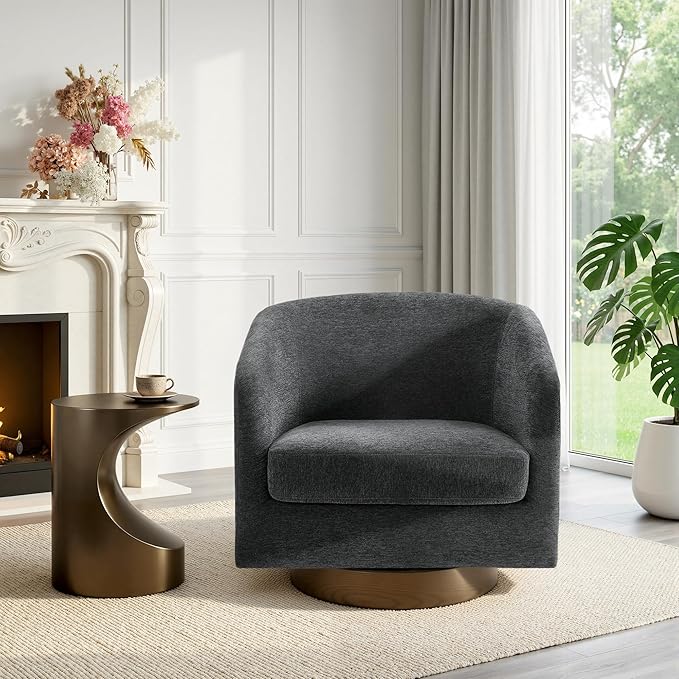 UIXE Swivel Accent Chairs Set of 2 Chenille Upholstered Barrel Chair for Living Room Comfy Round Armchair Single Sofa Bedroom Reading Seat - Gray