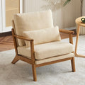 Karl home Accent Chair Wide Armrest Mid-Century Lounge Chair Teddy Fleece Armchair with Lumbar Pillow &amp Solid Wood Frame for Living Room Bedroom Balcony Khaki
