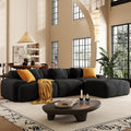 113 Modern L-Shaped Modular Sectional Sofa for Living Room Corduroy Upholstery Black 3-Seater Cloud Couchand Movable Ottoman – No Assembly Black