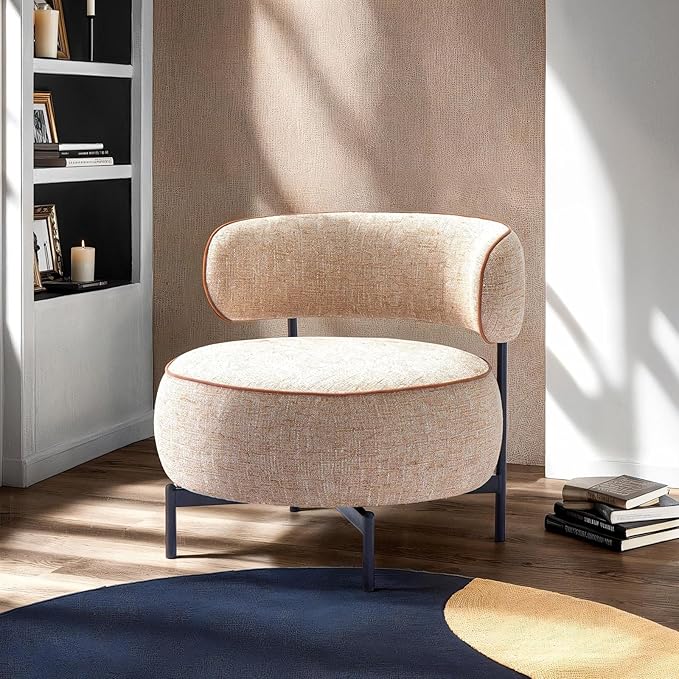 31.5” Modern Comfortable Swivel Chair with Curved BackrestExquisitely Elegant Decorative Chair with Metal LegsStylish Practical Reading Chairs for Living RoomBedroomStudyLight Brown