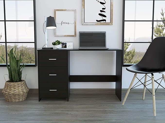 Space-Saving Black 3-Drawer Writing Desk for Home Office &amp Study