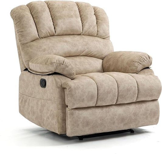 Modern Manual Recliner Chair for AdultsLazy Boy Recliner Chair Oversized Single Sofa with Footrest&ampAdjustable BackrestPocketsFabric (Beige)