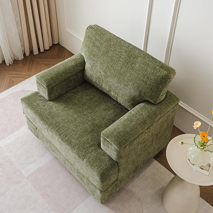 Oversized Accent Chair with Armrest OrganizerComfy Living Room Chairs with Thick CushionUpholstered Modern ArmchairBig Reading ChairSofa Chair for BedroomGreen