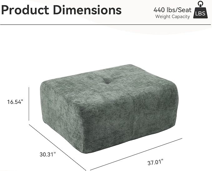 Large Ottoman 37 Inch Rectangle Footrest for Couch with Memory Foam and Chenille Upholstered Plush Floor Seating and Coffee Table for Living Room No Assembly Required Green