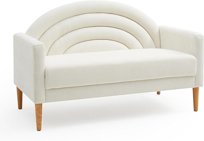 49 Small Loveseat Sofa for Small Spaces Mid Century Modern Sofa Linen Upholstered Furniture with Wood Frame Mini Couch for Living Room/Bedroom Office Couch Easy Assembley Cream White