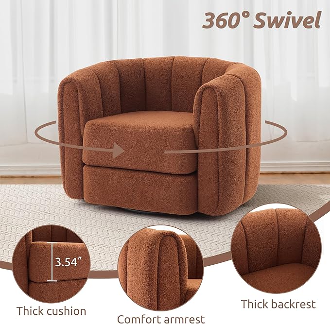KEIKI Swivel Accent Chair Comfy Upholstered Barrel Armchair for Living Room Brown