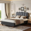 Queen Size Bed Frame with Headboard Boucle Bed Frame Soft Upholstered Platform Cloud Bedframe with Footboard Solid Wood Legs Solid Wooden Slats Support No Box Spring Required Easy Assembly