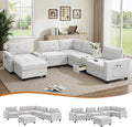 104'' Modular Sectional Sofa with 2 Tech Consoles Oversized U Shaped Couch Set with USB Charger Storage Movable Ottoman Chenille Large Sectional Couches for Living Room (Beige)