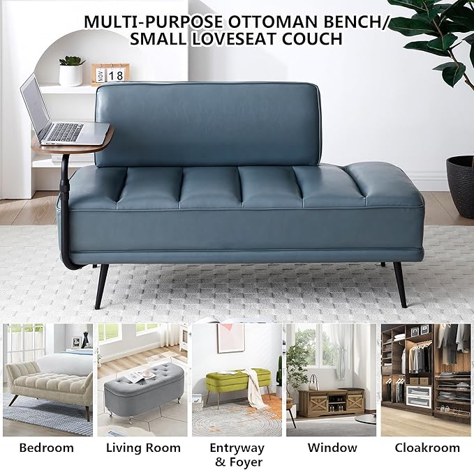 mikibama 2 Seater Loveseat Sofa Couch55 PU Leather Ottoman Bench for Bedroom Living RoomChannel Tufted Bed End Bench with BackFootrest Ottomans for Living RoomEntrywayWindow (PU Leather Grey)