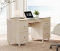 WAMPAT Light Oak Wood Desk with 4 Deep Drawers 58 Inch Modern Home Office Desk with Storage &amp Charging Station Wooden Large Executive Desk Work &amp Study Writing Computer Desk