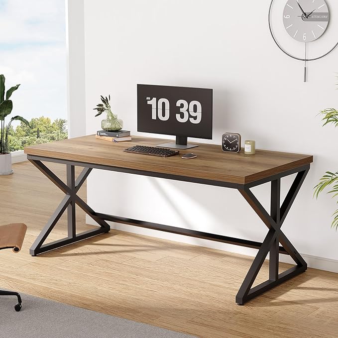 IBF Rustic Office Desk Table Industrial Long Wood Computer Desk for Home Office Modern Large Wide Simple Pc Gaming Workstation Executive Writing Desks Big Table for Work Study Rustic Oak 60 Inch