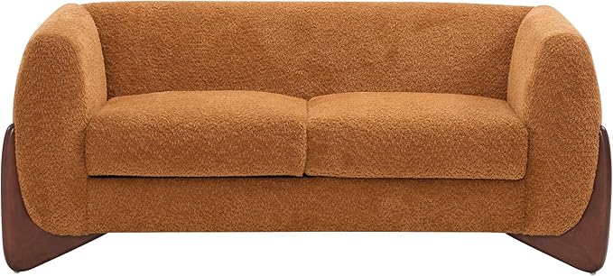 Christopher Knight Home Alma 63 Boucle Loveseat with Wood Legs 2 Seater Sofa Couches for Living Room Upholstered Couch Chair Soft Seating Lounge Sofa Chair Cozy Loveseat with Armrest Caramel