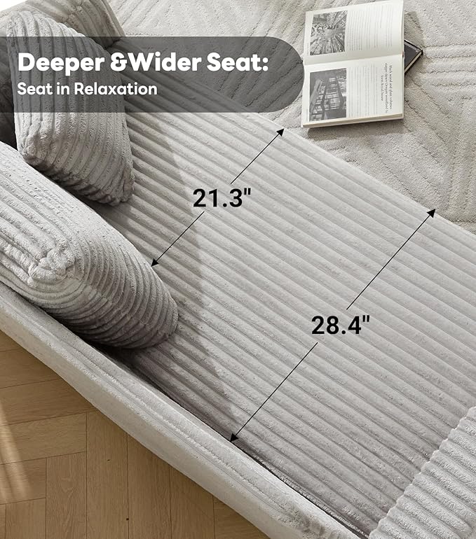Tbfit 63.4 Oversized Loveseat with Storage Ottoman Comfy Chaise Lounge Chair Indoor Corduroy Sleeper Sofa Bed Modern Upholstered Love Seat Couch for Living Room Bedroom Apartment Grey | Breatha