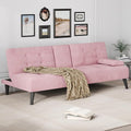 JAMFLY Futon Sofa Bed 64 Small Futon Couch with Adjustable Backrest 3-Angle Recliner Detachable Armrests with Cup Holders for Small Spaces Living Room Office Apartment Study Room (Pink)