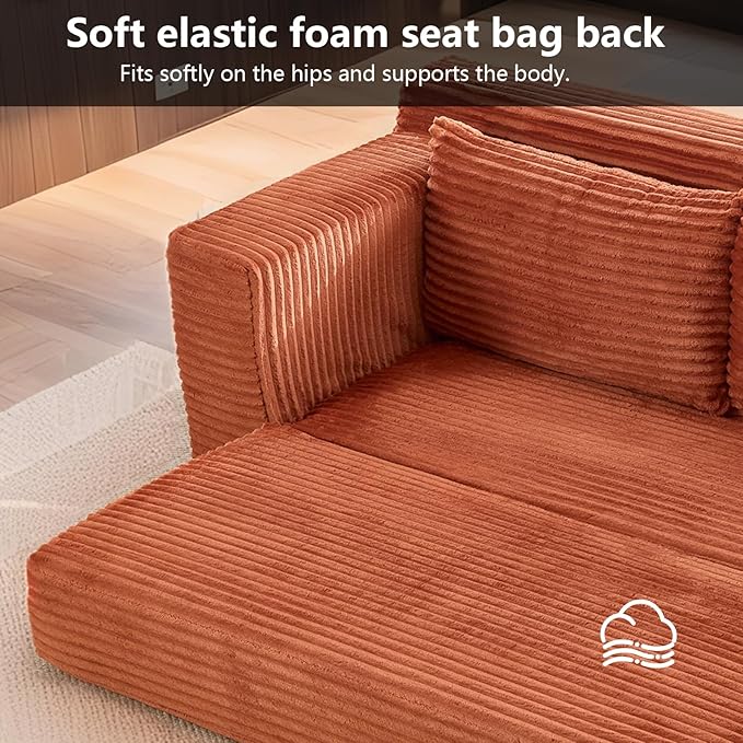 Boneless Couch 2 in 1 Convertible71 Corduroy Cloud Loveseat SofaMemory Foam Couch in a BoxNo Assembly Small Sofa for Living RoomApartments Home OfficeBedroom-Orange