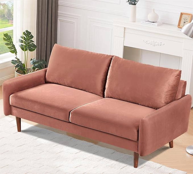 Kent Velvet Sofa for Modern Living Rooms and Compact Spaces Comfy 3 Seater Couch Studio Apartment Furniture with Sleek Design Rose