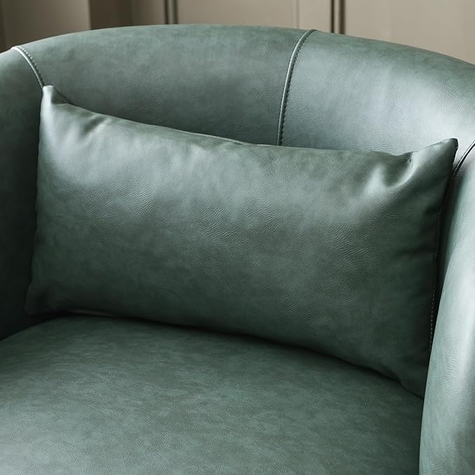 KINWELL Swivel Faux Leather Armchair with Ottoman Set No Assembly 34”W PU Leather Accent Chair &amp 23 Small Footrest for Living Room Lounge Green