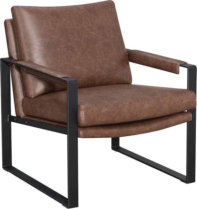 Coaster Home Furnishings - Rosalind - Faux Leather Upholstered Track Arm Accent Chair Padded Armrests Gunmetal Frame and Padded Seat - Living Room - Brown - 904112