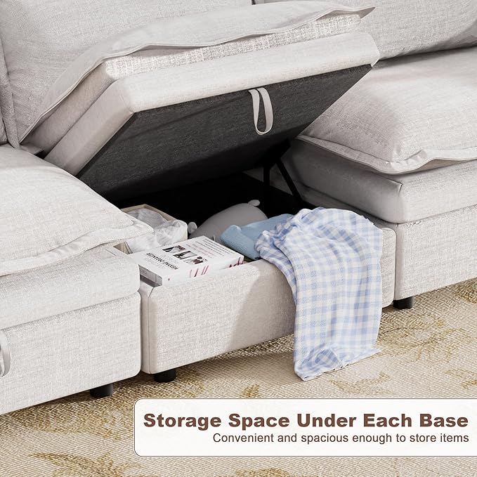 80.5 Cloud Sectional Couches for Living Room Boneless Cloud Couch with Deep Seat Convertible L-Shaped Couch with Chaise 3 Seat Corduroy Modular Sectional Sofa for Bedroom and Apartment Beige