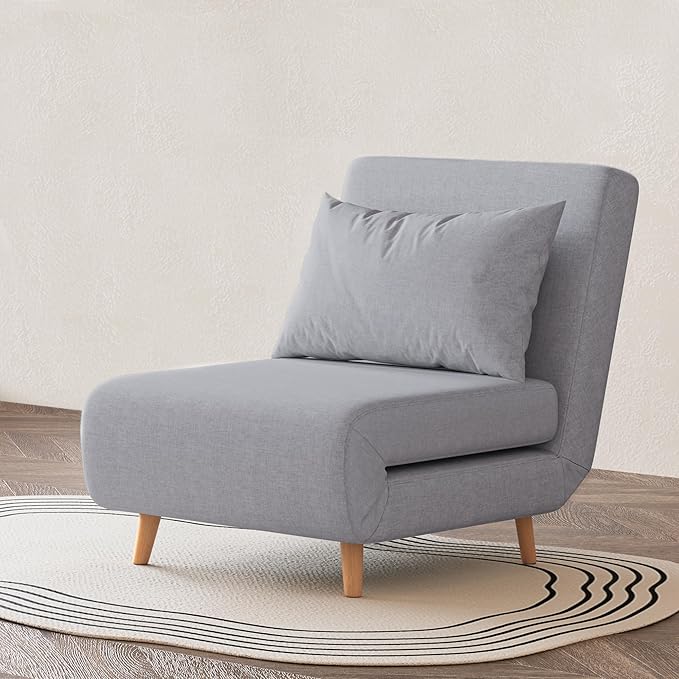 Convertible Sleeper Chair 3 in 1 Folding Single Chair Sleep Turns into Bed Sofa Bed for Adults Foldable Twin Chaise Lounge for Living Room Bedroom Sturdy Wood Frame and Easy Assembly