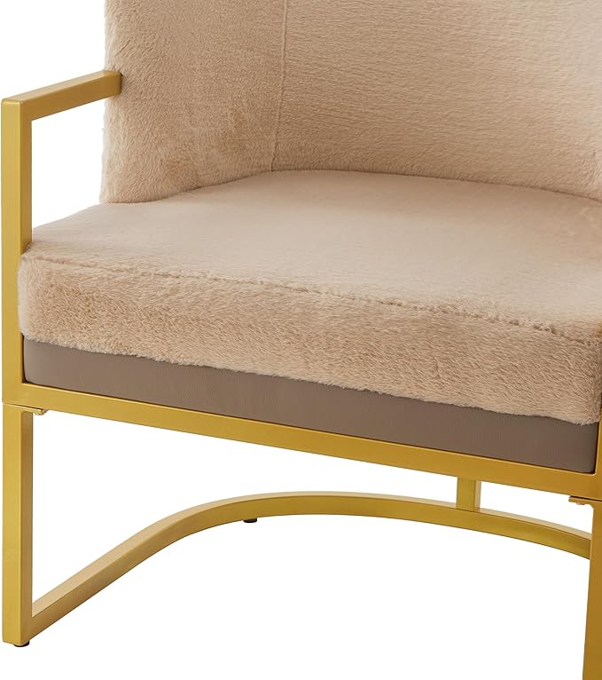 Christopher Knight Home Hailey Modern Accent Chair Faux Rabbit Fur Upholstered Lounge Chair Indoor Curved Backrest Armchair Soft Cushion Seating for Living Room Reading Home Brown + Gold