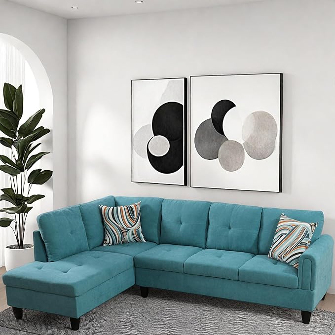 L Shaped Couch Modular Sectional Sofa with Chaise Modern Modular Sofas Furniture Sofa Couches for Living Room/Apartment/Office/Bedroom Teal Blue