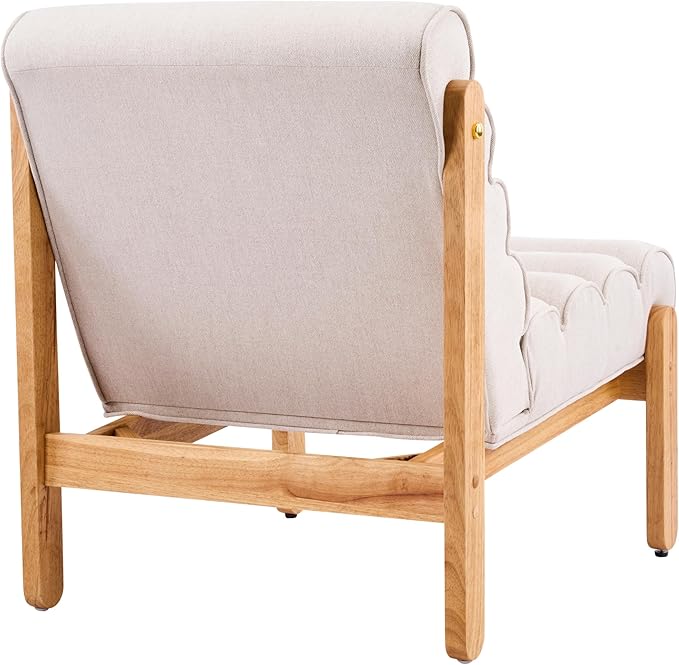Scott Living Fluffy Low Profile Accent Chair Modern Living Room Armless Lounge Chair Fabric Comfy Reading Chair for Bedroom Wooden Frame and Thick Padded Seat Dark Beige+Natural