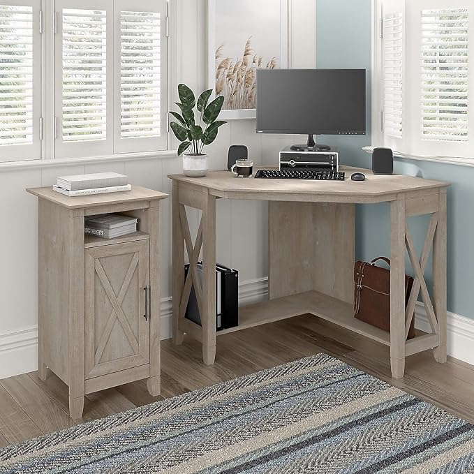 Bush Home Key West Small Corner Desk in Washed Gray