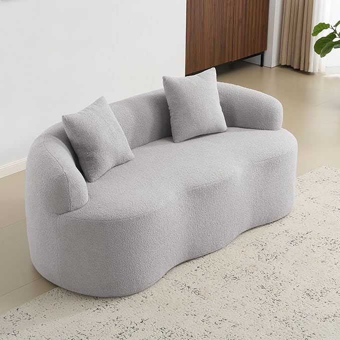 73”Curved Loveseat Sofa for Living Room Deep Seat Love Seat Couch with 2 Throw Pillows Modern Loveseat Adopt Teddy Fabric Suitable Small Spaces The Cloud Loveseat No Assembly Needed