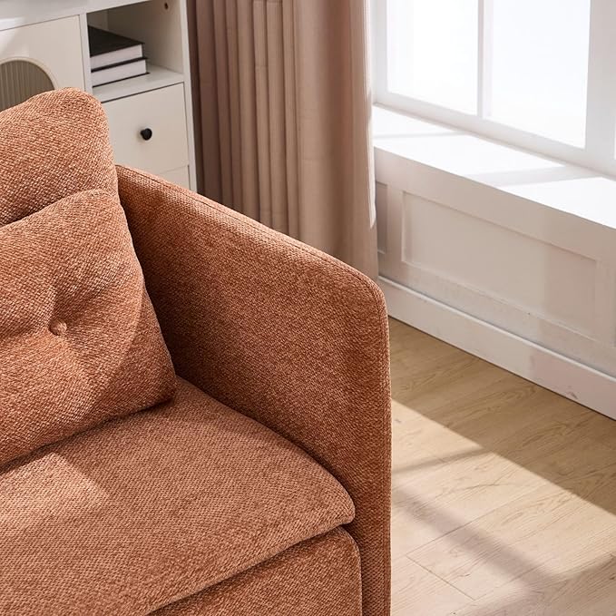 LukeAlon L Shaped 4 Seater Modular Sectional Sofa Couch with Waist Pillow Modern Chenille Sofa Set with Ottoman 110 Comfy Upholstered Sleeper Sofa Couches for Living Room Office Light Brown