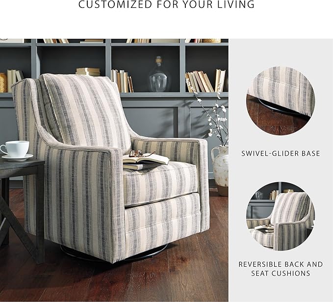 Signature Design by Ashley Kambria Striped Upholstered Swivel Accent Glider Chair Ivory &amp Black