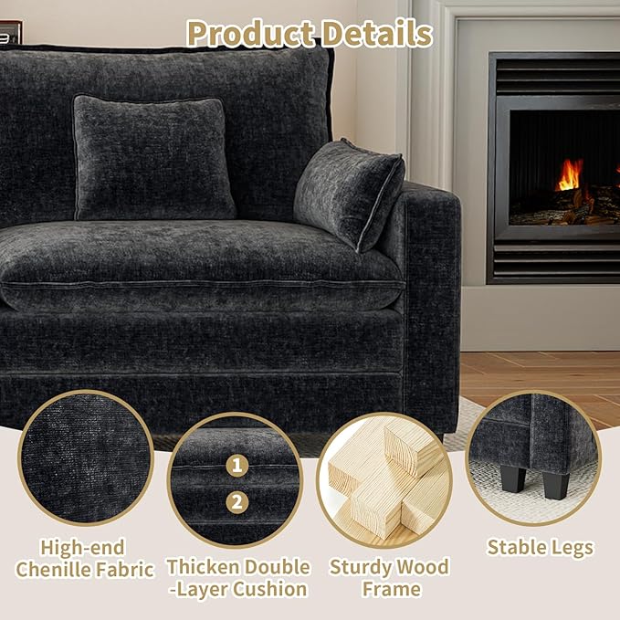 Accent Chair for Living Room with Smart Charging Module Oversized 45.25 Chenille Fabric Armchair Mid Century Modern Single Sofa Chair Comfy Reading Chair for Bedroom Apartment Waiting Room