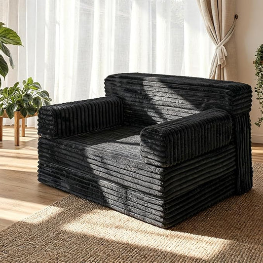 Folding Sofa BedConvertible Sofa Bed with Armrest Foldable Sleeper Chair Portable Folding 4-in-1 Floor Sofa with Convertible Lounge Chair for Living RoomBedroomWashable CoverBlack Single
