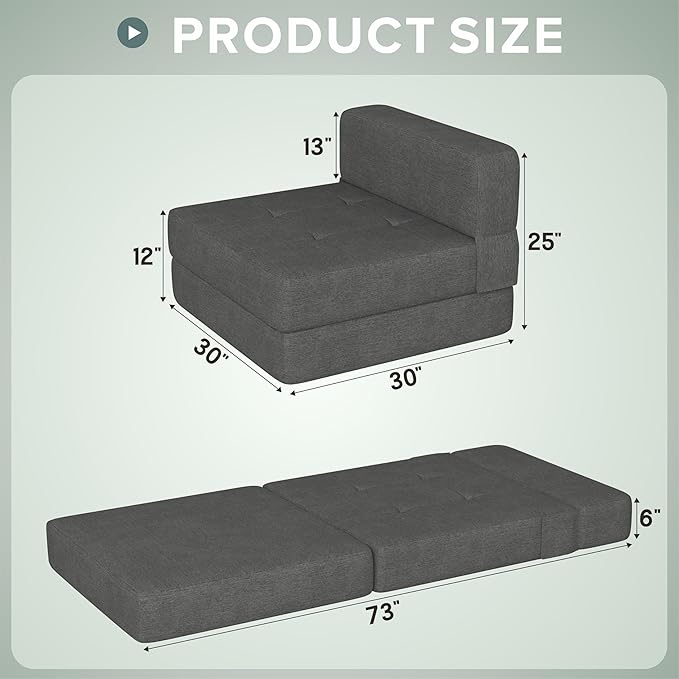 ZeeFu Foldable Couch Bed - Memory Foam Futon Convertible Sleeper for Living Room/Dorm/Guest/Office/Caravans/Studio