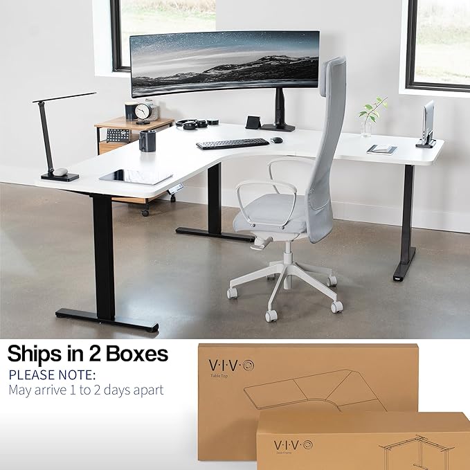 VIVO Electric Height Adjustable 71 x 71 inch Curved Corner Stand Up Desk White Table Top Black Frame Memory Controller L-Shaped Workstation E3C Series DESK-KIT-E3CBW