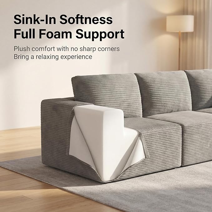 Homall Sectional Couches for Living Room Modern Boneless Couch with Deep Seat Upholstered Cloud Sofa No Assembly Required (Dark Grey Three-Seater Sofa)