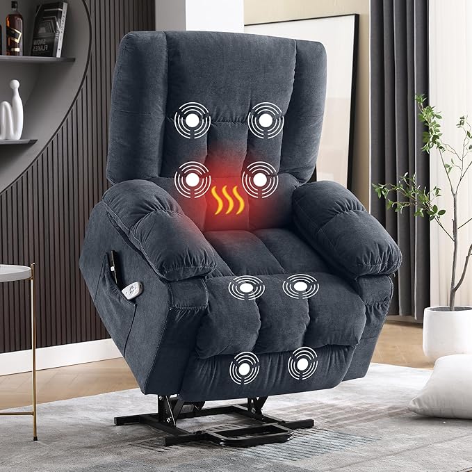 Power Lift Recliner Chair for Elderly with Vibration Massage and Lumbar Heating Electric Lift Recliner Single Sofa with Side Pocket and USB Charge Port for Living Room