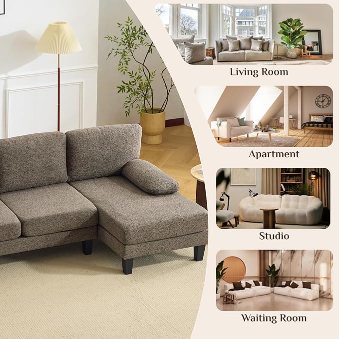 Karl home 110 Sectional Couches for Living Room U-Shape Sofa with Chenille Upholstery 4 Seat Sofa Set with Double Chaises &amp Wood Grain Legs for Apartment Brown