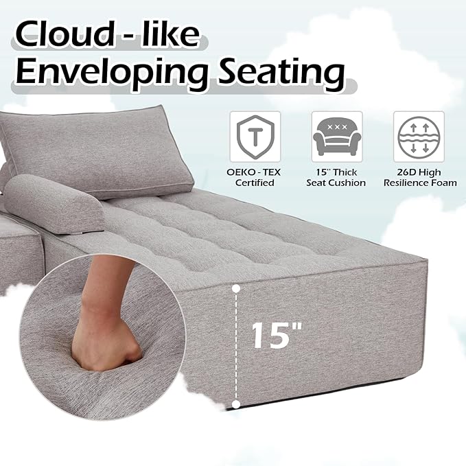 HOMREST 77 Boneless Loveseat Sofa Oversized 2 Seater Couch for Small Space &amp Apartment No Assembly Upholstered Foam Cloud Chair for Living Room Studio &amp Gaming Room (Grey)