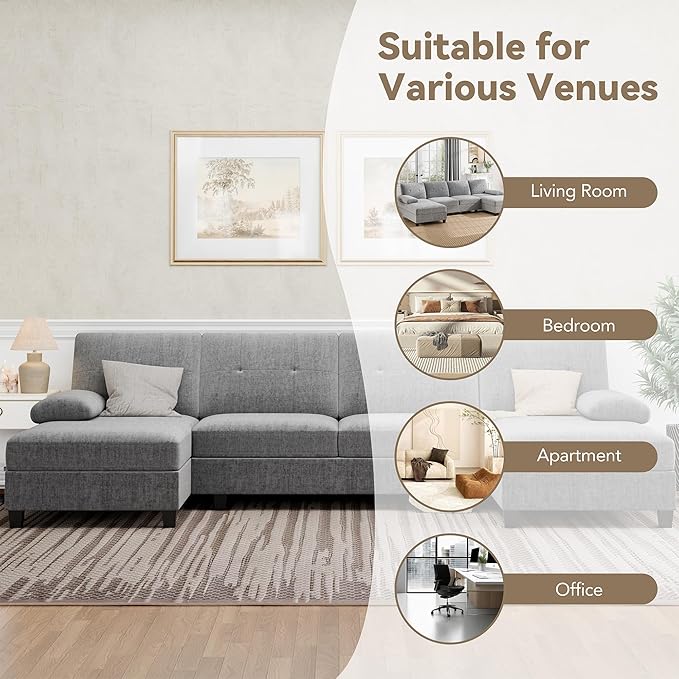 Walsunny Sectional Couches for Living Room Convertible U-Shaped Sofa Couch with Double Chaise 4 Seat Sofa Set Modular Sectional Sofa for Living Room Apartment Bedroom Grey