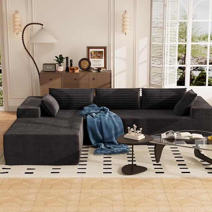 AreShark 105.5 Modular Sectional Sofa L-Shape Modular Cloud Sofa with Deep Seat for Living Room Bedroom Upholstered Couches No Assembly Required Black Left Hand Facing