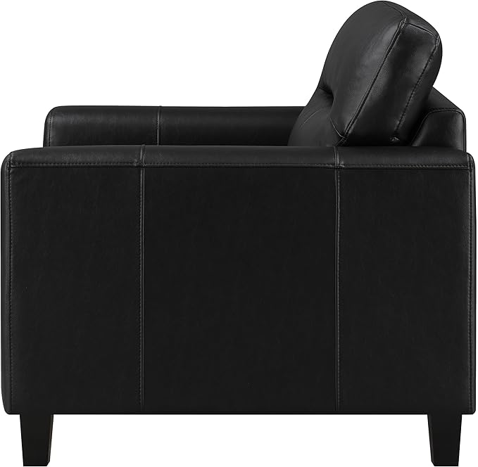 Coaster Home Furnishings - Scotland - Faux Leather Upholstered Track Arm Chair with Removable Cushions Tufted Backrest Tapered Legs and Pocket Coil Seating - Living Room - Black - 504666