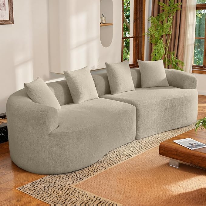 110” Modern Curved SofaOversized Couch for Living RoomCloud Couch with Boneless CouchsModular Sectional Sofa with Deep SeatNo Assembly RequiredBrown