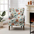 HULALA HOME Floral Accent Chair Wingback Chair with Arms and Solid Wooden Legs Comfy Upholstered Armchair Single Sofa Chair for Living Room Office (RED)