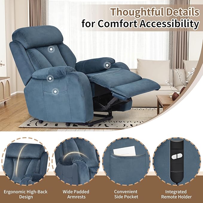 Power Lift Chair Recliners for Elderly Modern Adult Power Lift Recliner Velvet Upholstery Electric Lift Chair Recliner with Remote Side Pocket for Living Room