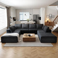 139.4 Cloud Sectional Sofa for Living Room Plush Corduroy Cover Fluffy Memory Foam Cushions No Assembly Required U Shaped Modular Chaise Lounge Oversized Comfortable Couches Set Black
