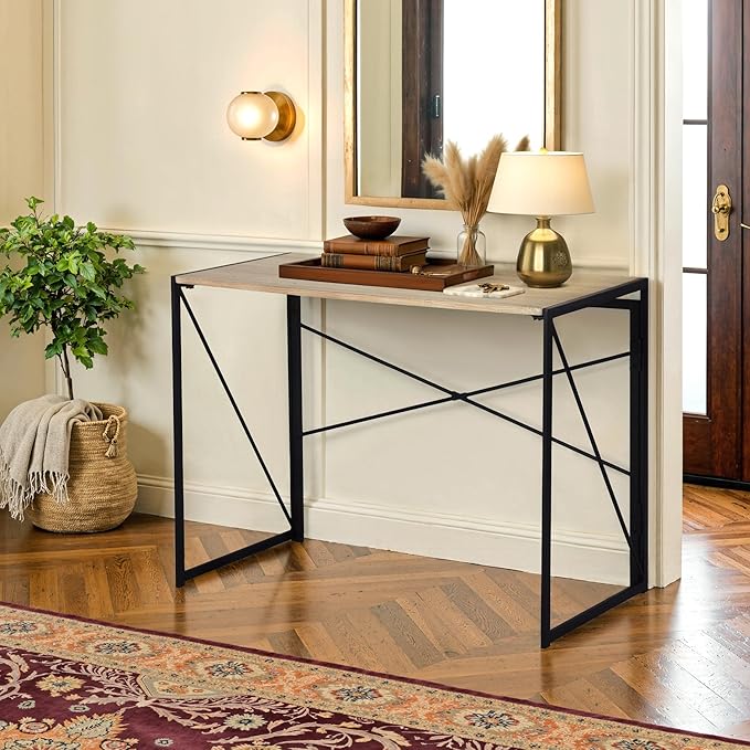 Homy Casa 39.4 Inch Foldable Laptop Desk Space-Saving Computer Table with No Assembly Required Sturdy Metal Frame Minimalist Design for Home Office Study or Small Spaces Oak