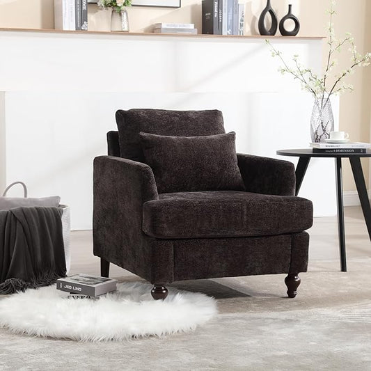 Mid Century Modern Linen Fabric Accent Chair for Living Room Bedroom Guest Room Office Apartment Waiting Room Furniture Upholstered Armchair Reading Accent Chairs (Black)