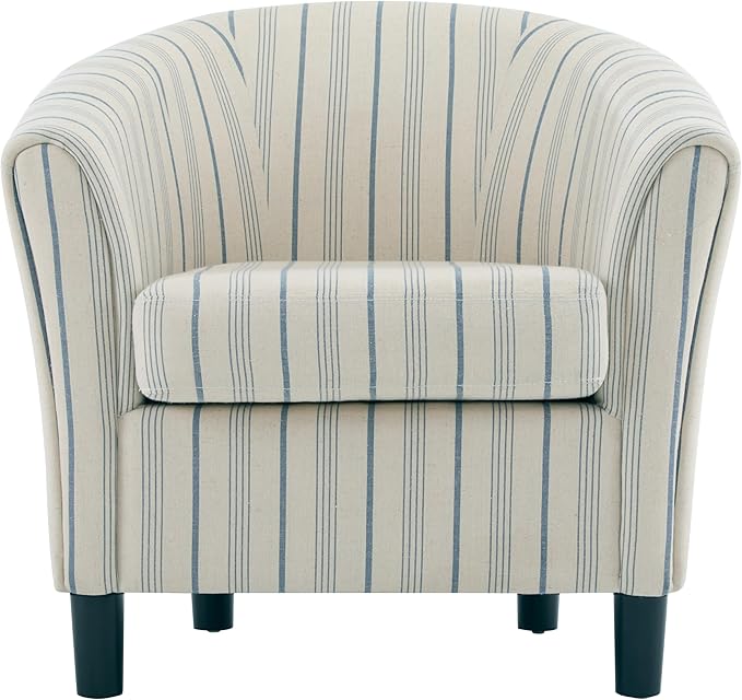 Christopher Knight Home Lixi Fabric Upholstered Accent Chair Wooden Living Room Barrel Chair Bedroom Comfy Reading Chair Beige and Blue
