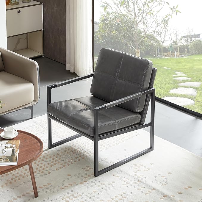 Light Grey PU Leather Leisure Black Metal Frame Recliner Chair for Living Room and Bedroom Furniture